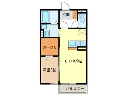近鉄名古屋線 江戸橋駅 徒歩11分 2階建 築19年(1LDK/1階)の間取り写真