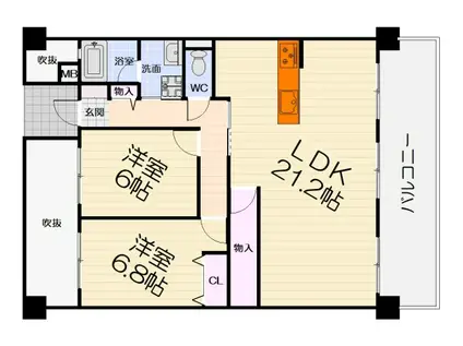 ファミールハイツ鳳サウスフォレストI番館(2LDK/9階)の間取り写真