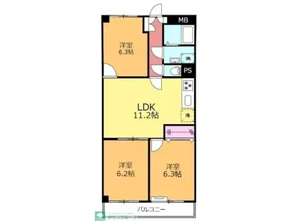 東海狭山マンション(3LDK/2階)の間取り写真