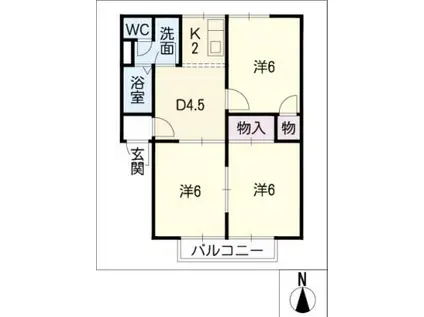 パールハイツ94 南棟(3DK/1階)の間取り写真