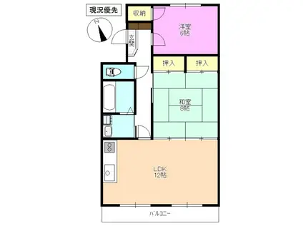 カーザわかば(2LDK/1階)の間取り写真