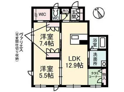 ガーデンスクエア庚午弐番館(2LDK/1階)の間取り写真
