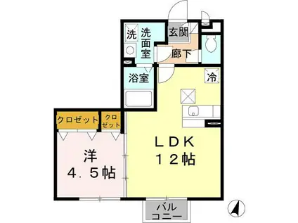 クレセントコート B棟(1LDK/1階)の間取り写真