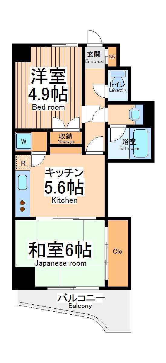 ベルエア調布(2K/3階)の間取り写真