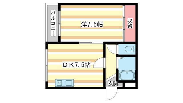 シャトー・ドゥ・クリヨン(1DK/1階)の間取り写真