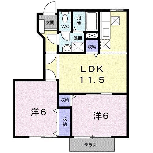 シャンドフルール(2LDK/1階)の間取り写真