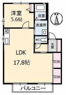 ディアス山手C棟(1LDK/2階)の間取り写真