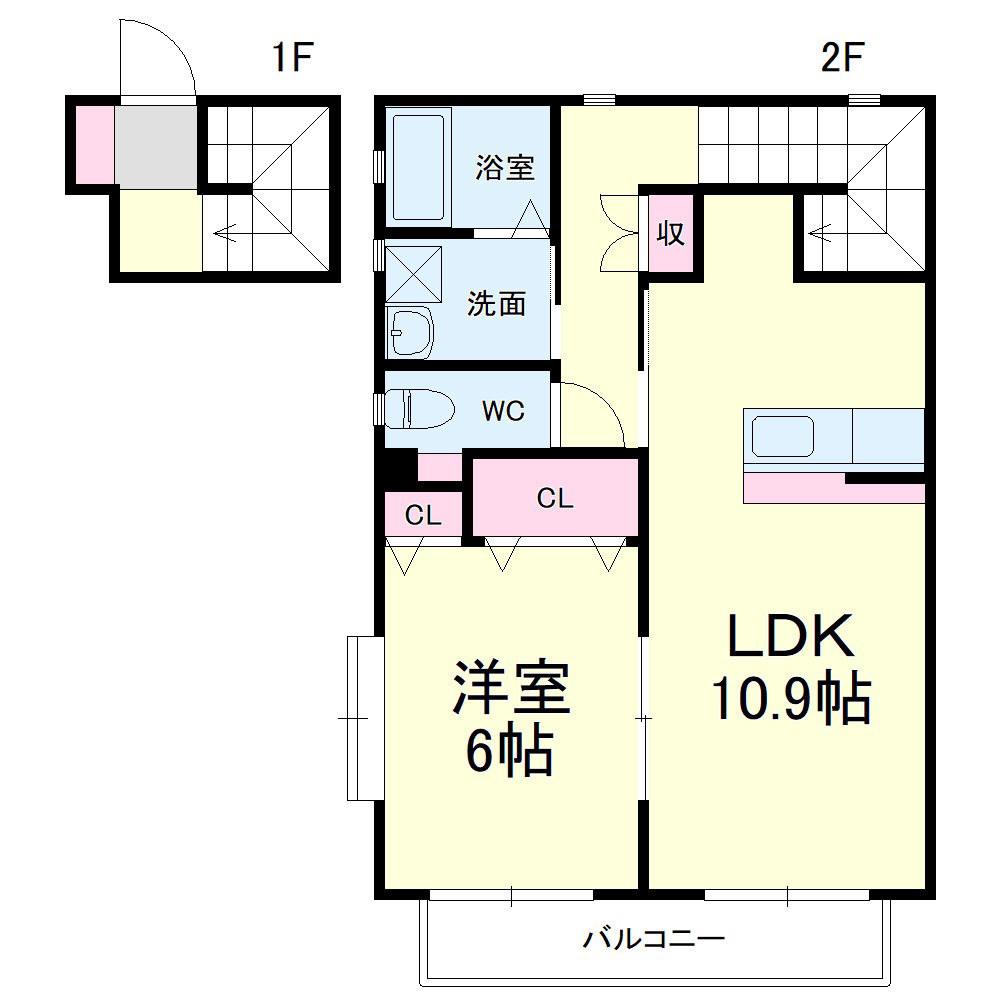 プリントスII(1LDK/2階)の間取り写真