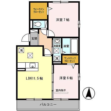 グランフィールド重根(2LDK/1階)の間取り写真