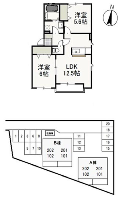 ファミールB(2LDK/2階)の間取り写真