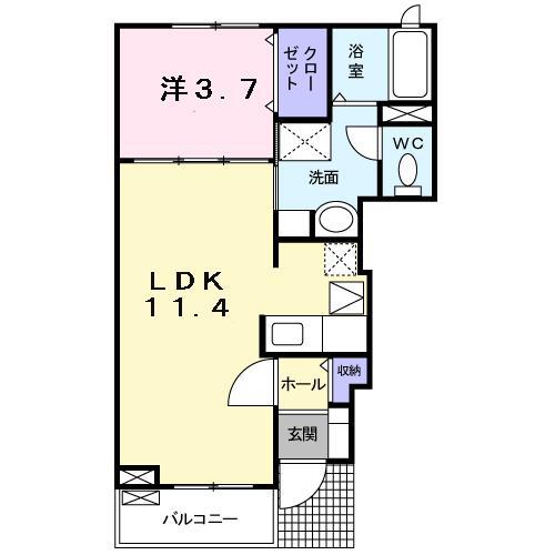 グリーンヒルズ(1LDK/1階)の間取り写真