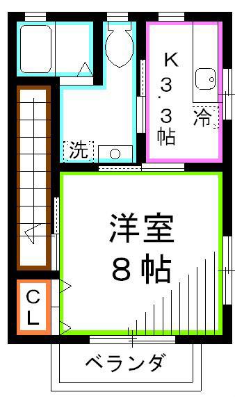 エスポワール立野B棟(1K/2階)の間取り写真