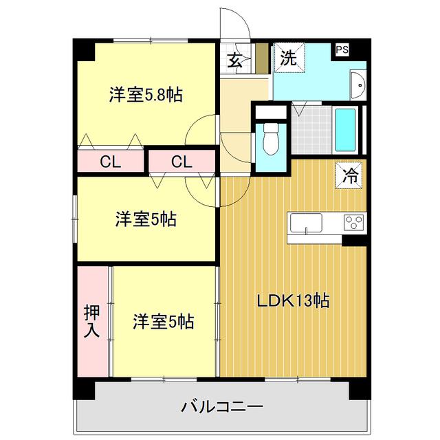 ヒコルティーレ丁野(3LDK/2階)の間取り写真