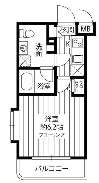 グリフィン・向ヶ丘遊園(1K/2階)の間取り写真