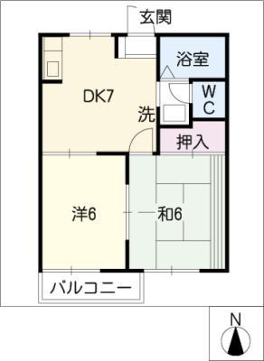 シャトーラトゥール A棟(2DK/1階)の間取り写真