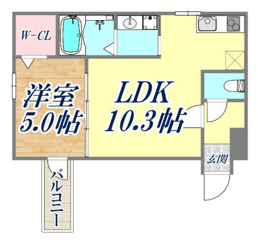 フジパレス尼崎常光寺(1LDK/3階)の間取り写真