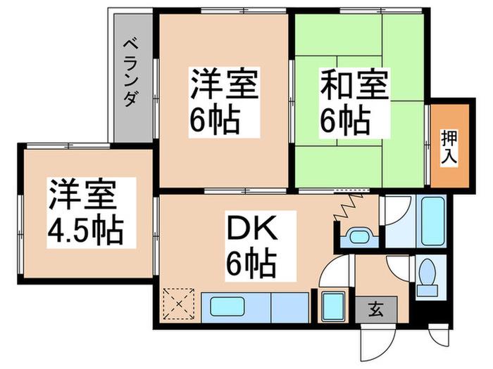 マンション京道(3DK/2階)の間取り写真