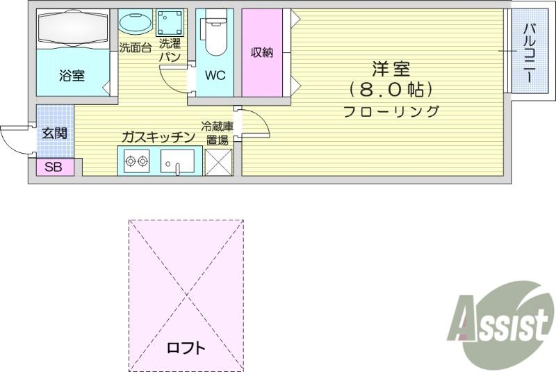 ブルーリーフⅡ(1K/2階)の間取り写真