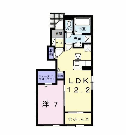 サンヴィレッジB(1LDK/1階)の間取り写真