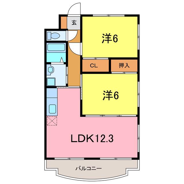 ＪＲ東海道本線 三河安城駅 徒歩56分 3階建 築23年(2LDK/2階)の間取り写真