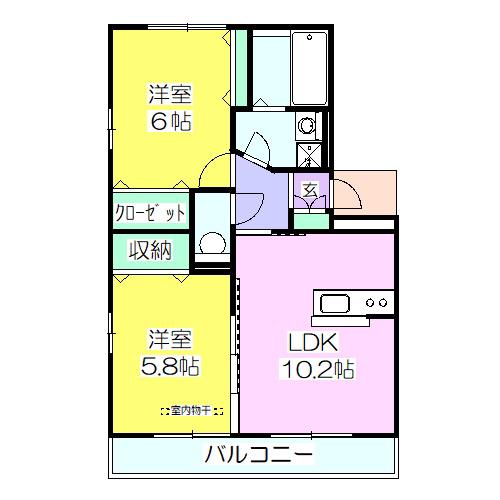 ウインザー大槻 B棟(2LDK/3階)の間取り写真
