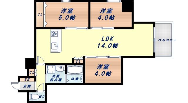 インペリアルスイート南堀江(3LDK/11階)の間取り写真