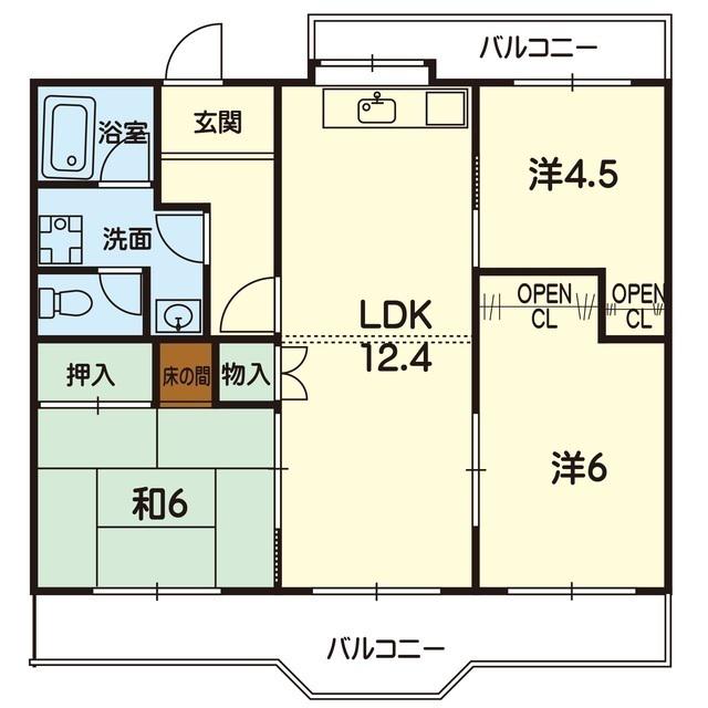 あさひマンション渡鹿(3LDK/3階)の間取り写真