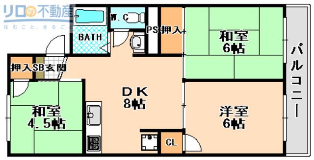 セジュール来福(3LDK/1階)の間取り写真