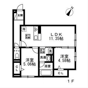 国立市谷保4丁目PJ 共同A棟(2LDK/1階)の間取り写真