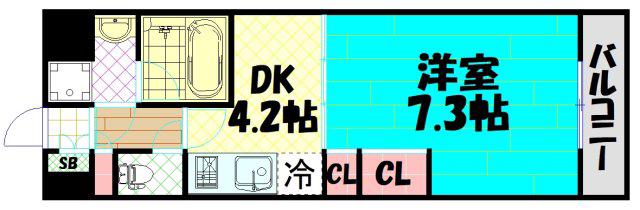 ポートヴィラ靭公園(1DK/3階)の間取り写真