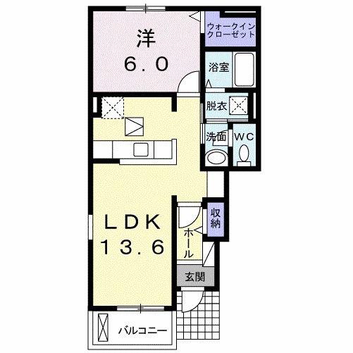 ラリュール I(1LDK/1階)の間取り写真