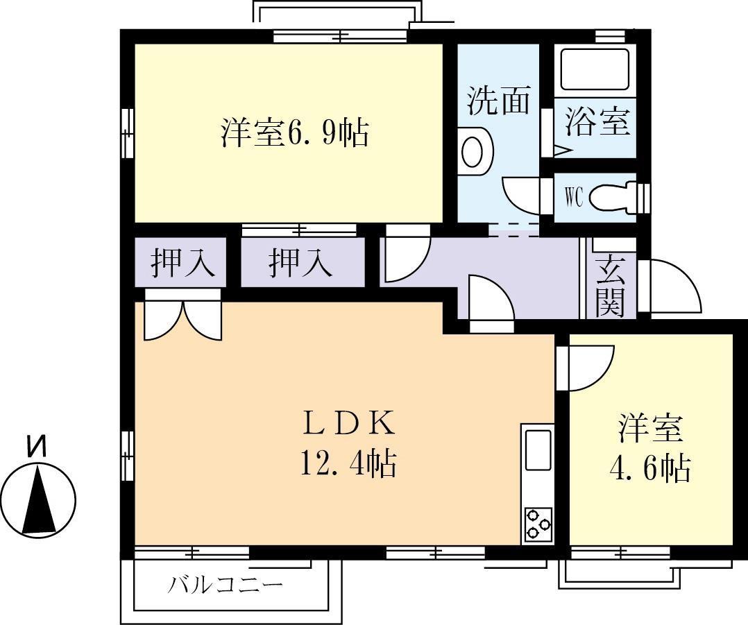 イーストアヴェニューA(2LDK/1階)の間取り写真