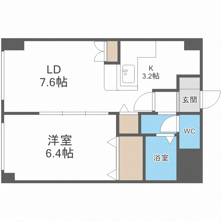 藤井ビル北11条(1LDK/2階)の間取り写真