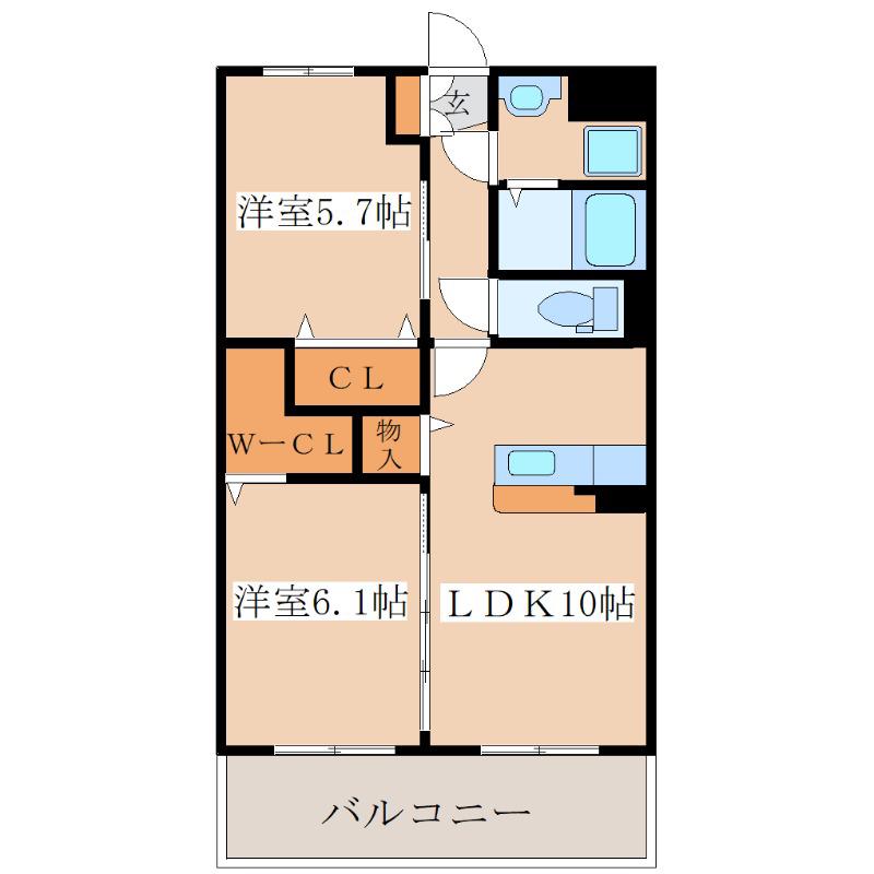 ヴェルデゾーナ泉ヶ丘(2LDK/2階)の間取り写真