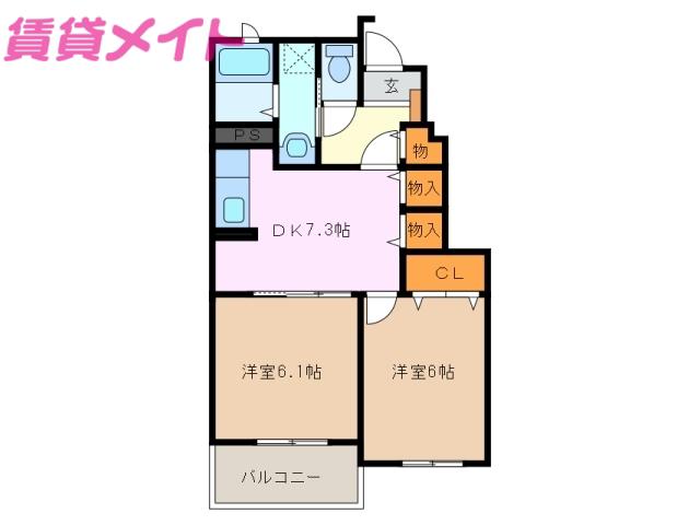 ブランコートB(2DK/1階)の間取り写真