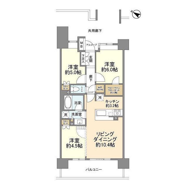 武蔵浦和SKY&GARDEN(3LDK/12階)の間取り写真