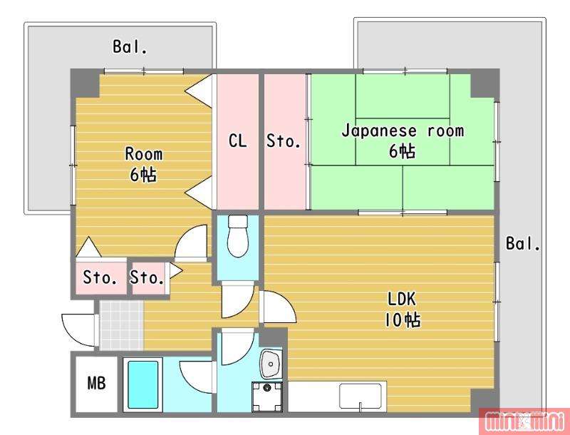 ベルハイム鴻池(2LDK/10階)の間取り写真