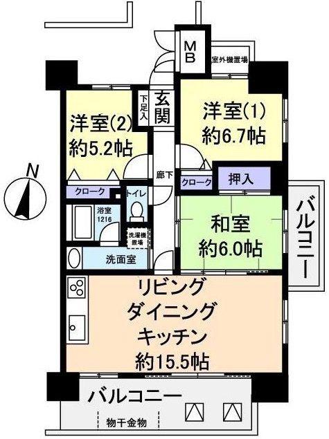 アスレ東原I番館(3LDK/3階)の間取り写真