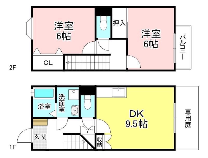 ツインクルフジB棟(2DK/1階)の間取り写真