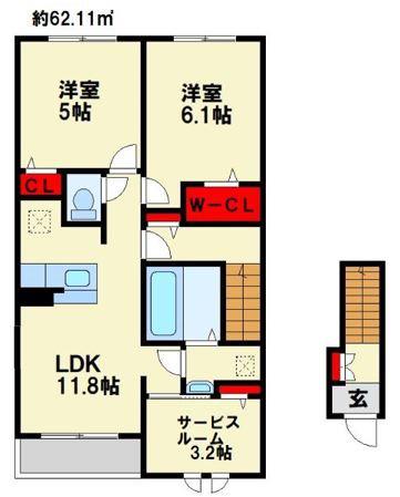 フィデール行橋C(2SLDK/2階)の間取り写真