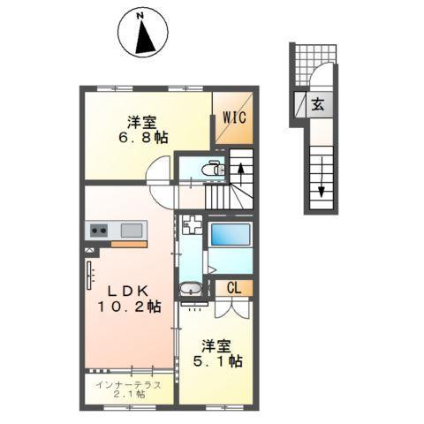 URBAN STAGEA春日I(2LDK/2階)の間取り写真