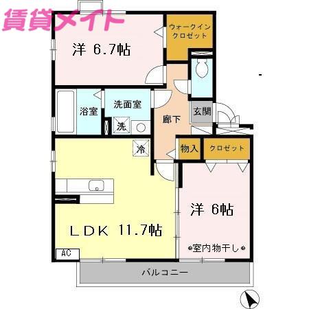 リビングタウン阿倉川 A(2LDK/3階)の間取り写真