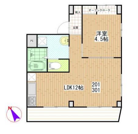 東ビル(1LDK/2階)の間取り写真