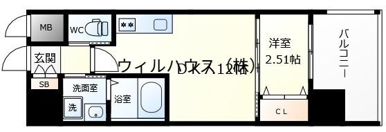 テラ浅香山(1DK/2階)の間取り写真