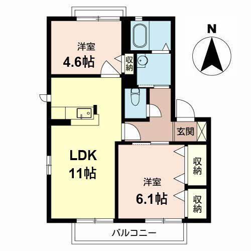 ガーデンパークC棟(2LDK/2階)の間取り写真