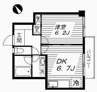 麻布尾又ビル(1DK/7階)の間取り写真