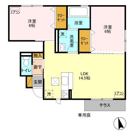 カーサ金吹 A(2LDK/1階)の間取り写真
