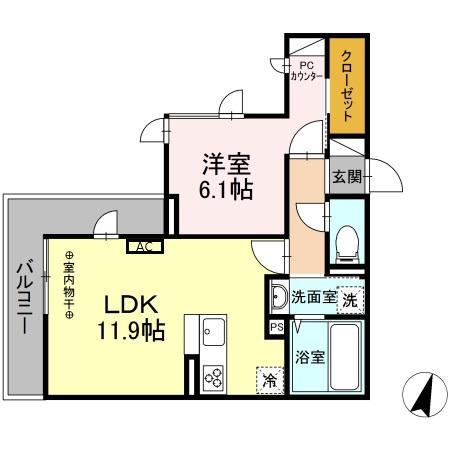 ジプソフィア(1LDK/3階)の間取り写真
