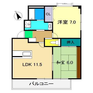 サンモール北竹島(2LDK/3階)の間取り写真