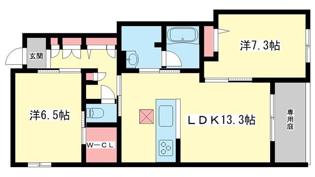 シャーメゾン香芝ワイケイ(2LDK/1階)の間取り写真